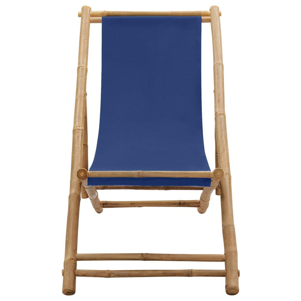 vidaXL Deck Chair Bamboo and Canvas Navy Blue, 313019. Picture 2