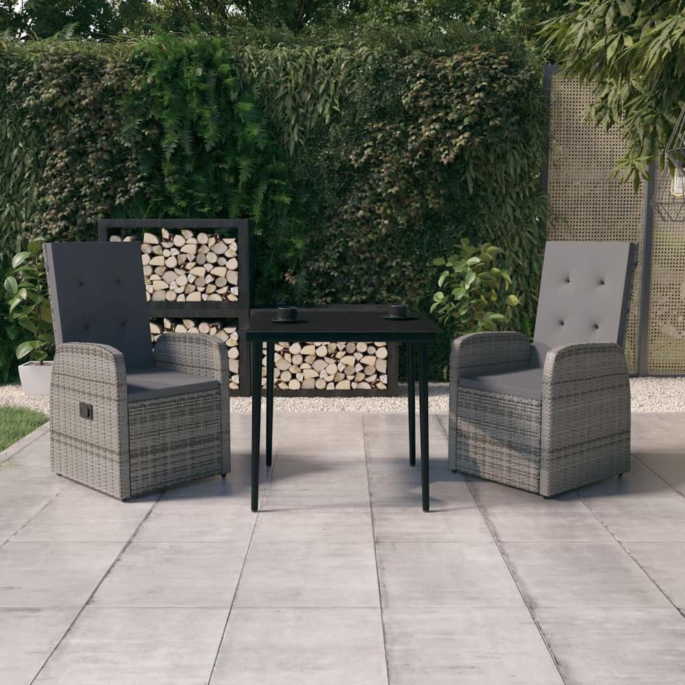 vidaXL 3 Piece Patio Dining Set with Cushions Gray, 3099485. Picture 1