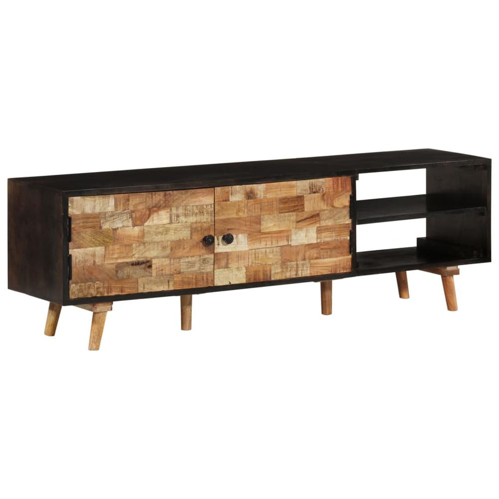 vidaXL TV Cabinet 55.1"x11.8"x17.7" Rough Mango Wood and Solid Acacia Wood. Picture 12
