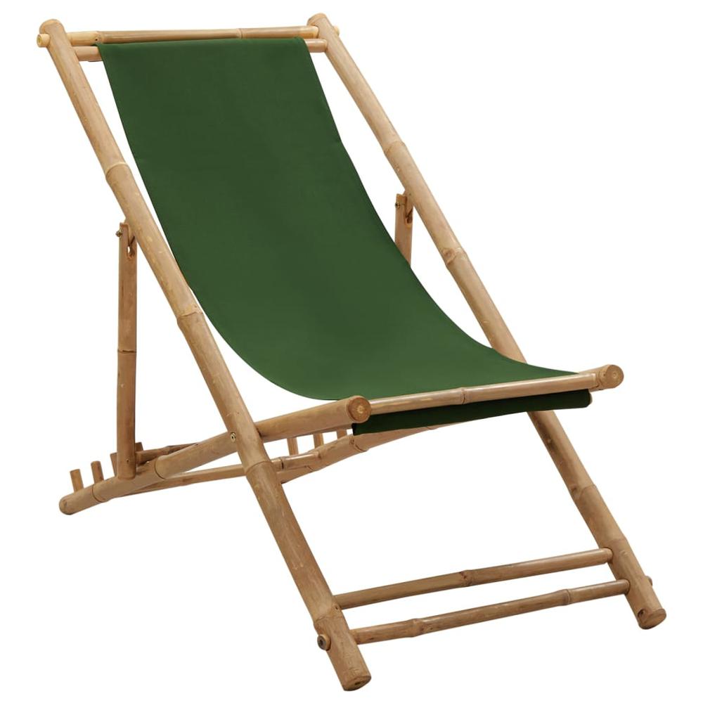 vidaXL Deck Chair Bamboo and Canvas Green, 318593. Picture 1