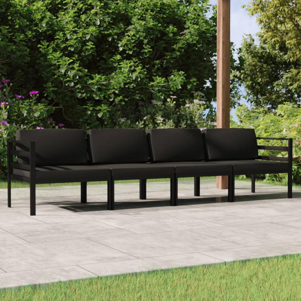 vidaXL 4 Piece Patio Lounge Set with Cushions Aluminum Anthracite, 3107777. Picture 1
