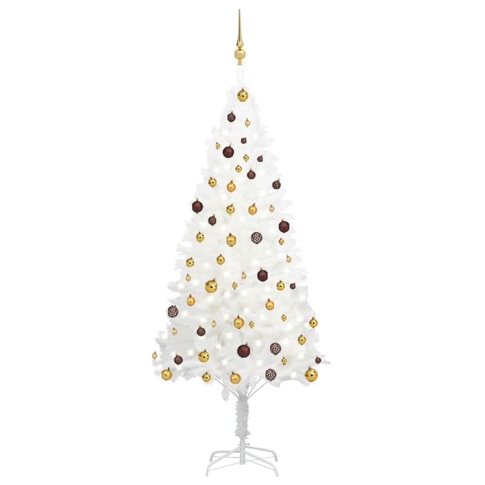 vidaXL Artificial Christmas Tree with LEDs&Ball Set White 82.7", 3077549. Picture 1