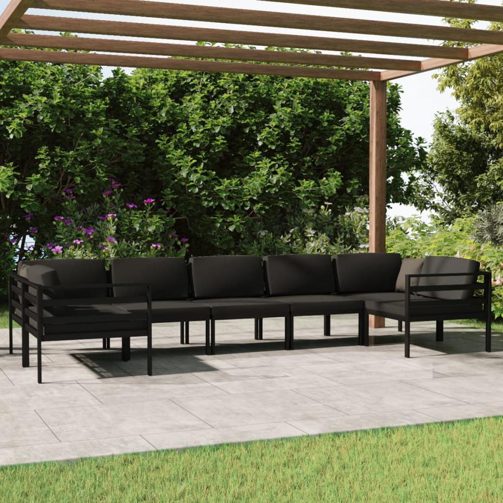 vidaXL 7 Piece Patio Lounge Set with Cushions Aluminum Anthracite, 3107813. Picture 1