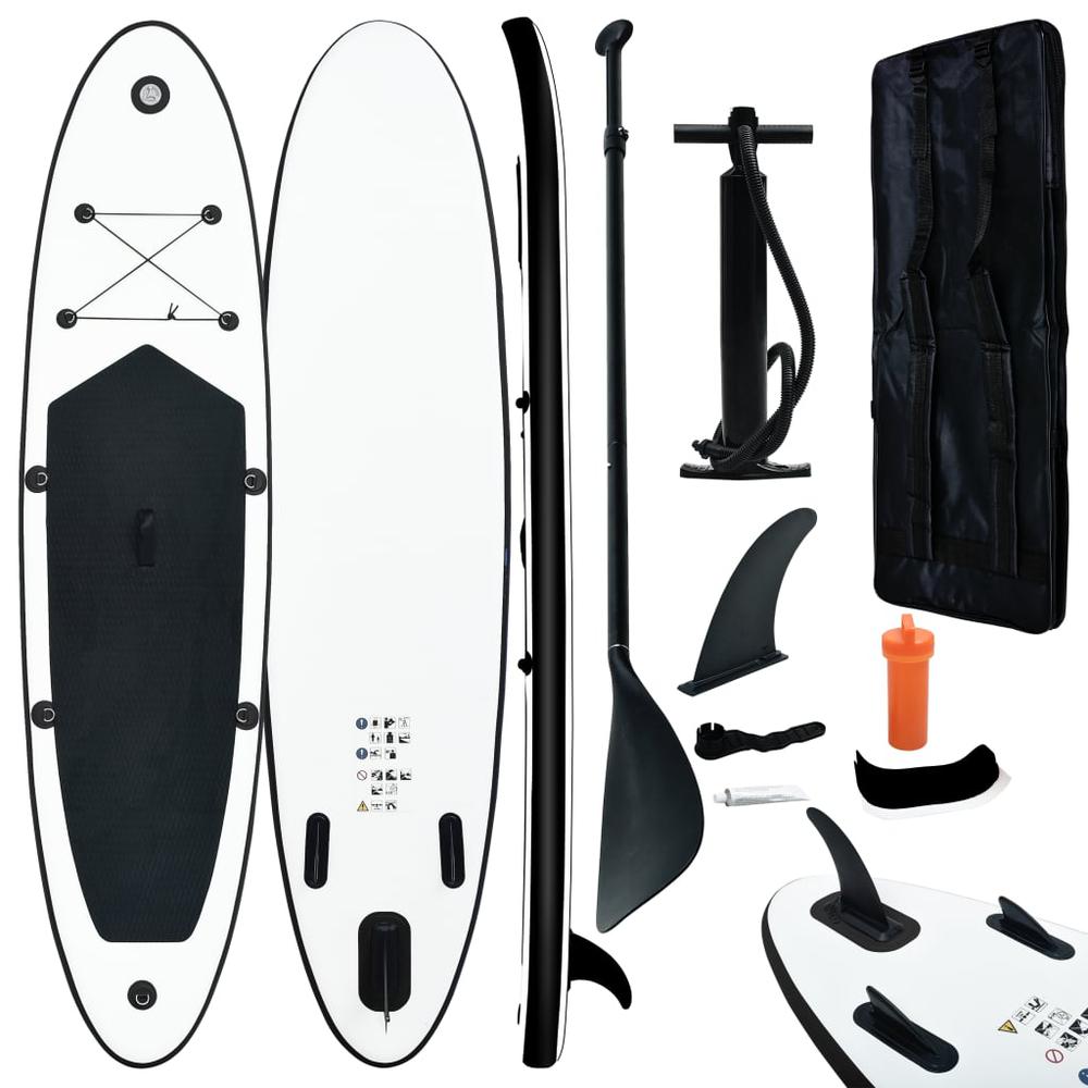 vidaXL Inflatable Stand Up Paddleboard Set Black and White 2727. Picture 1