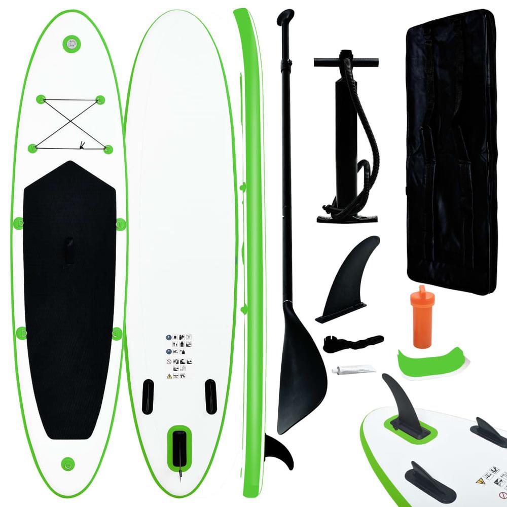 vidaXL Inflatable Stand Up Paddleboard Set Green and White 2732. Picture 1
