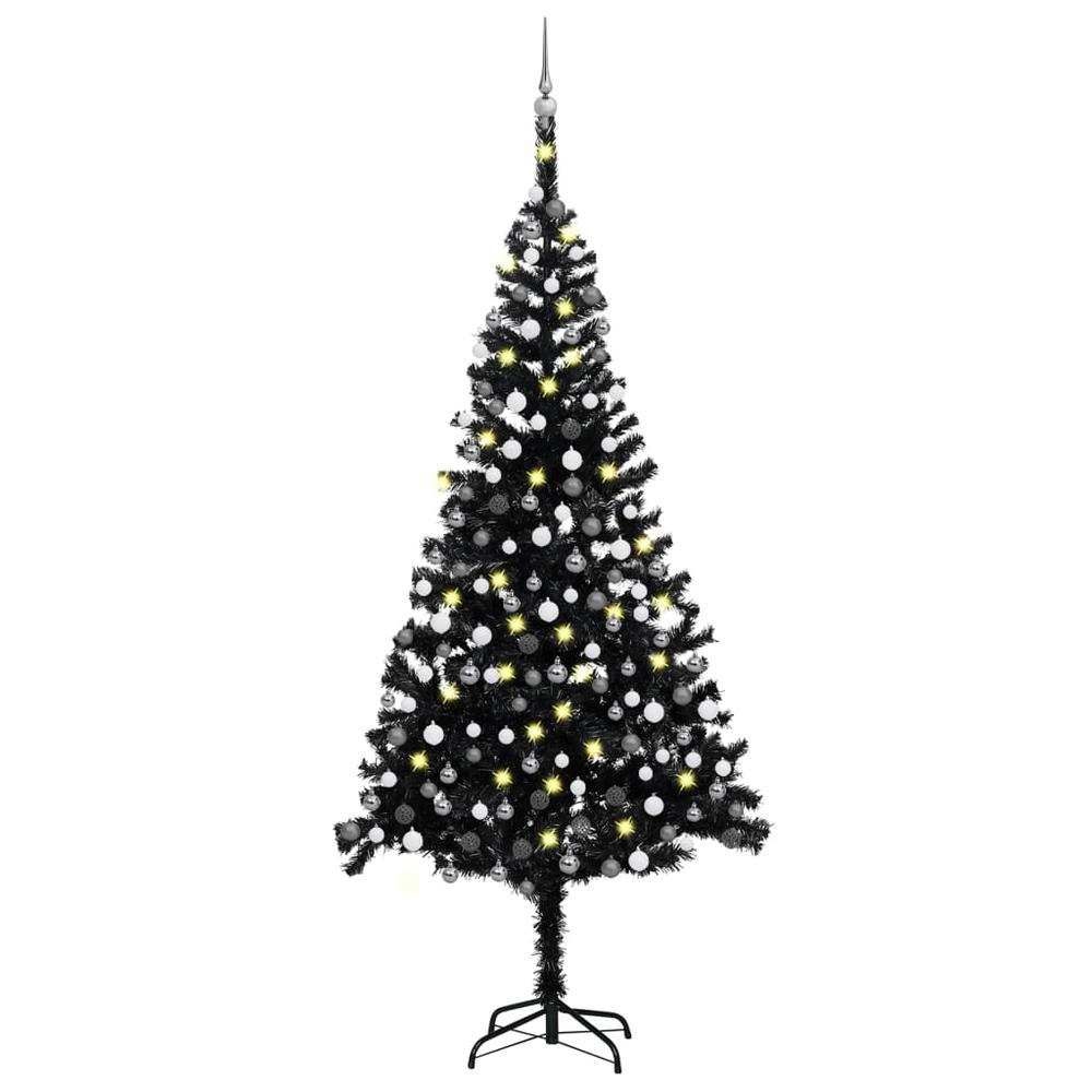 vidaXL Artificial Christmas Tree with LEDs&Ball Set Black 94.5" PVC, 3077678. Picture 1