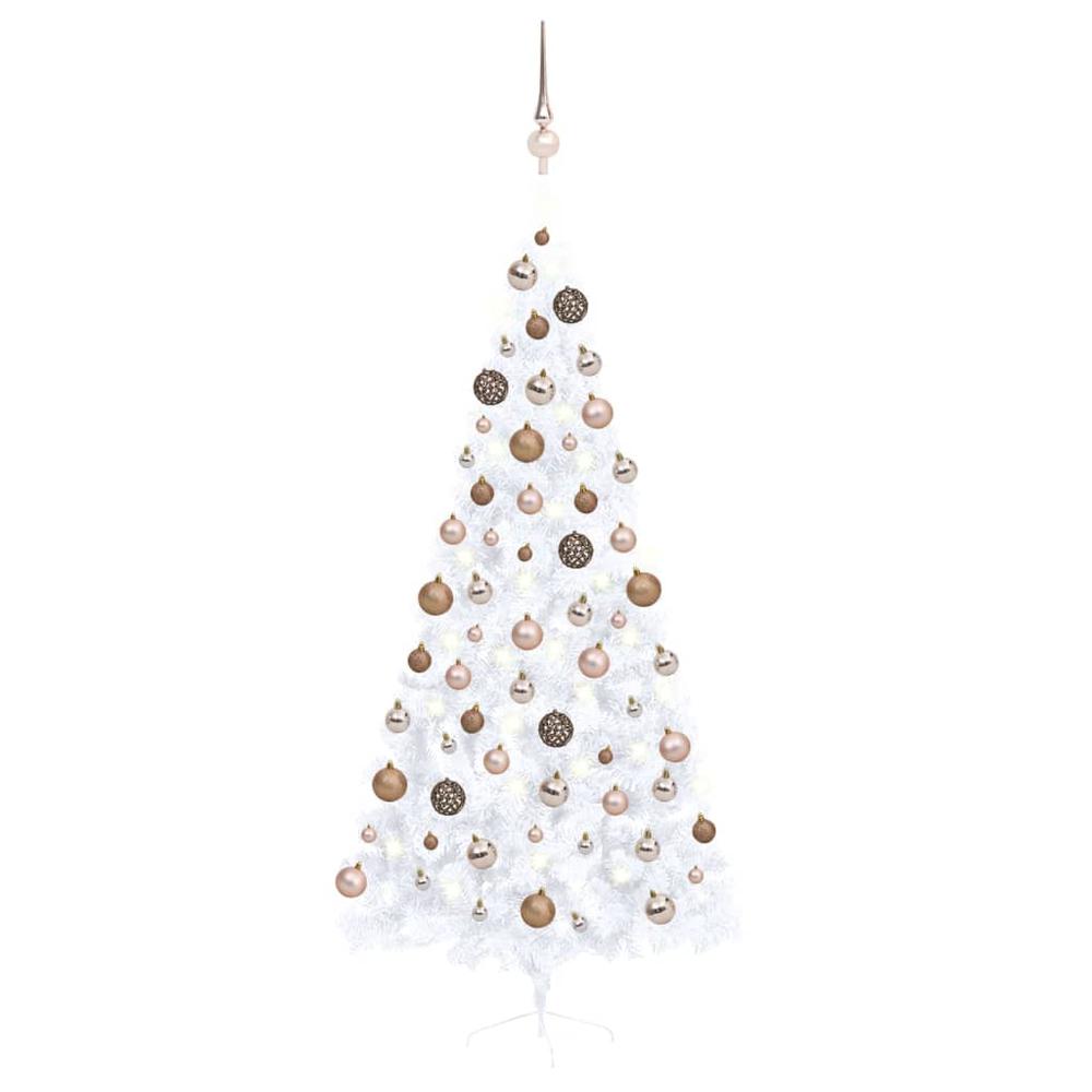 vidaXL Artificial Half Christmas Tree with LEDs&Ball Set White 82.7", 3077571. Picture 1