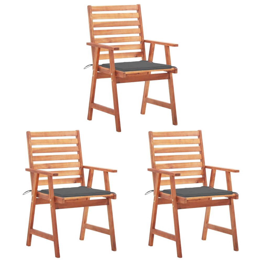 vidaXL Patio Dining Chairs 3 pcs with Cushions Solid Acacia Wood, 3064347. Picture 1