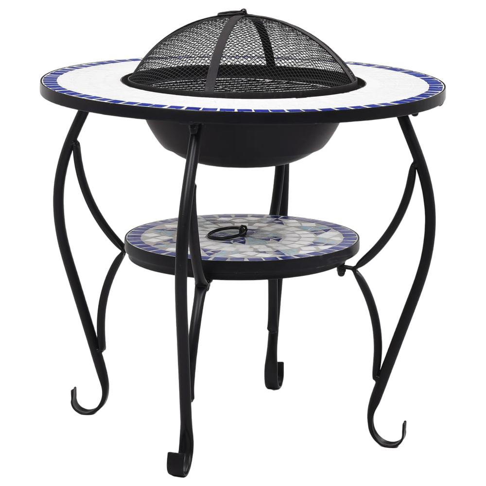 vidaXL Mosaic Fire Pit Table Blue and White 26.8" Ceramic, 46724. Picture 2