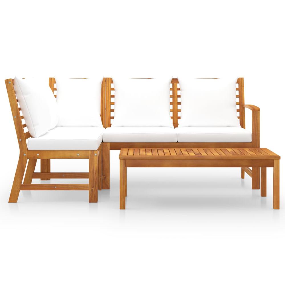 vidaXL 4 Piece Patio Lounge Set with Cushion Cream Solid Acacia Wood, 3057772. Picture 3