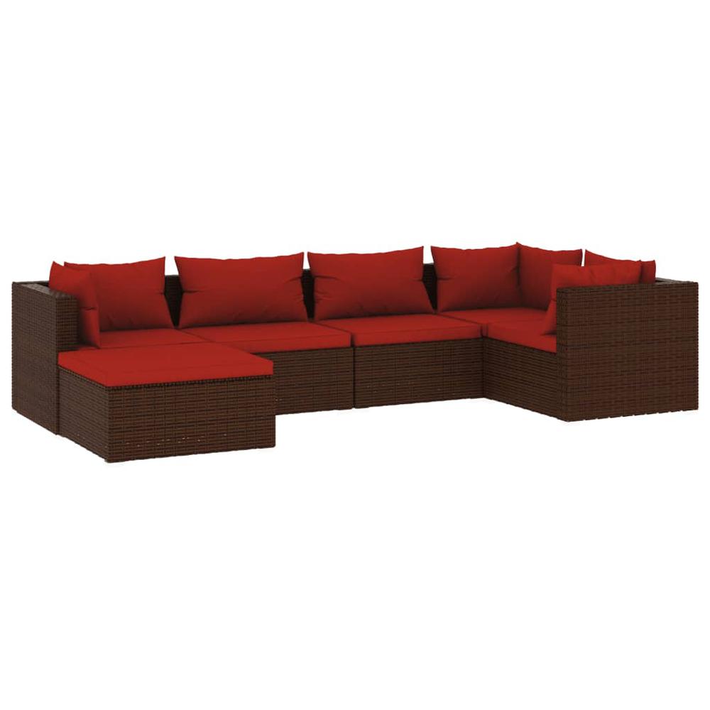 vidaXL 6 Piece Patio Lounge Set with Cushions Poly Rattan Brown, 3101811. Picture 2