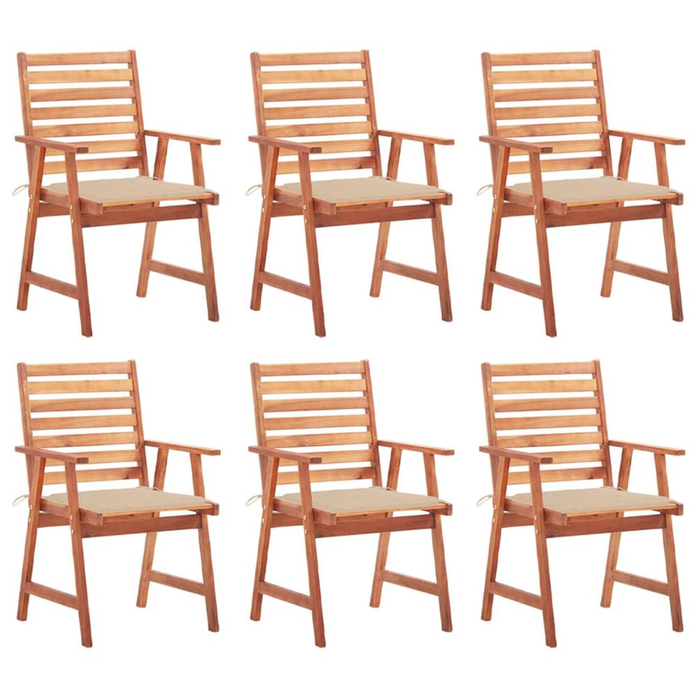 vidaXL Patio Dining Chairs 6 pcs with Cushions Solid Acacia Wood, 3078350. The main picture.