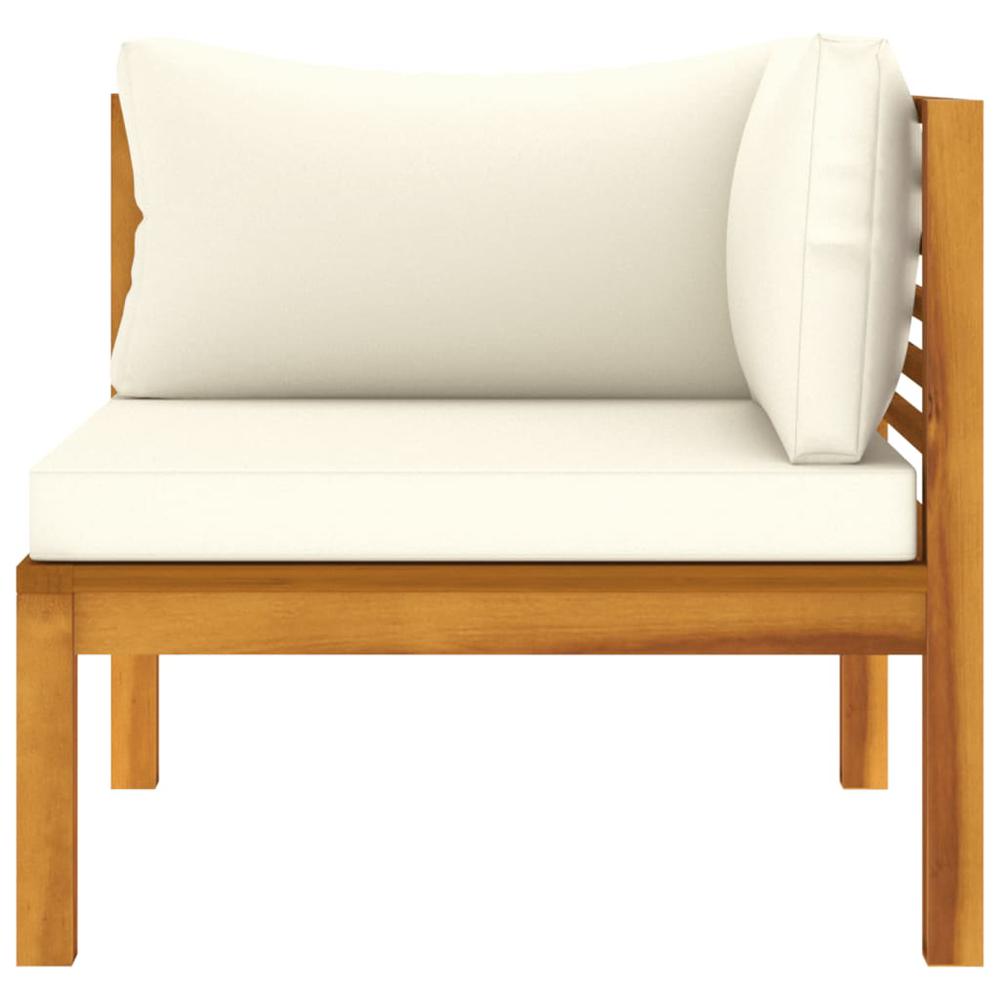 vidaXL Sectional Corner Sofa with Cream White Cushion Acacia Wood. Picture 4