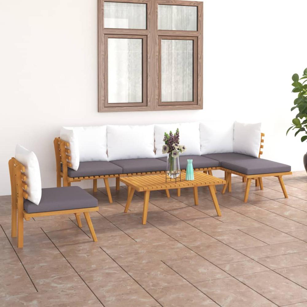 vidaXL 7 Piece Patio Lounge Set with Cushions Solid Acacia Wood, 3087006. Picture 1