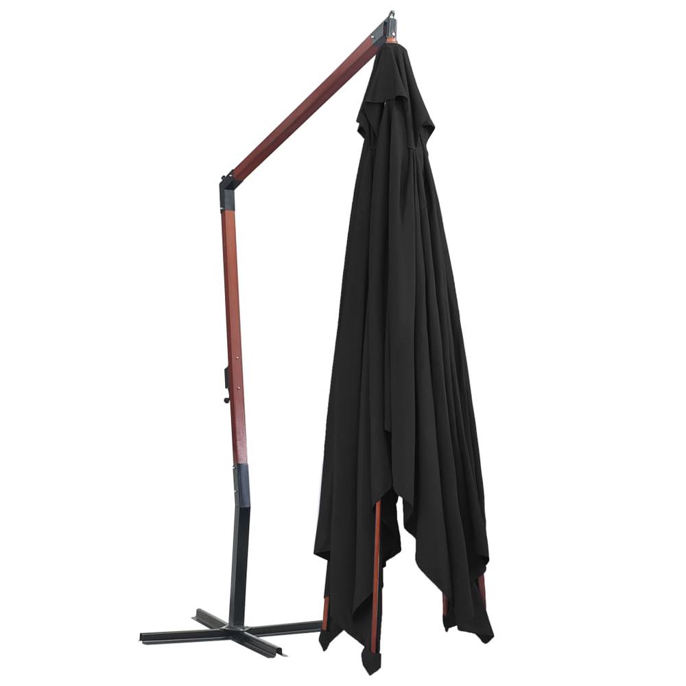 vidaXL Hanging Parasol with Wooden Pole 157.5"x118.1" Black. Picture 4