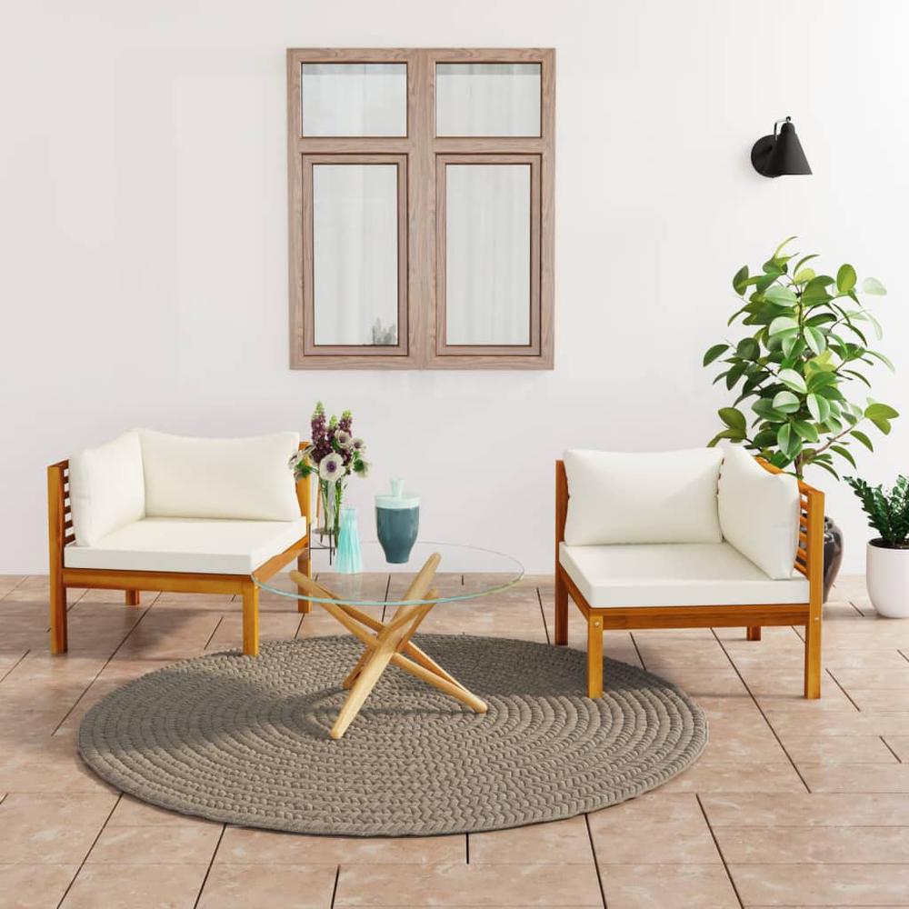vidaXL Corner Sofas 2 pcs with Cream White Cushions Solid Acacia Wood. Picture 8