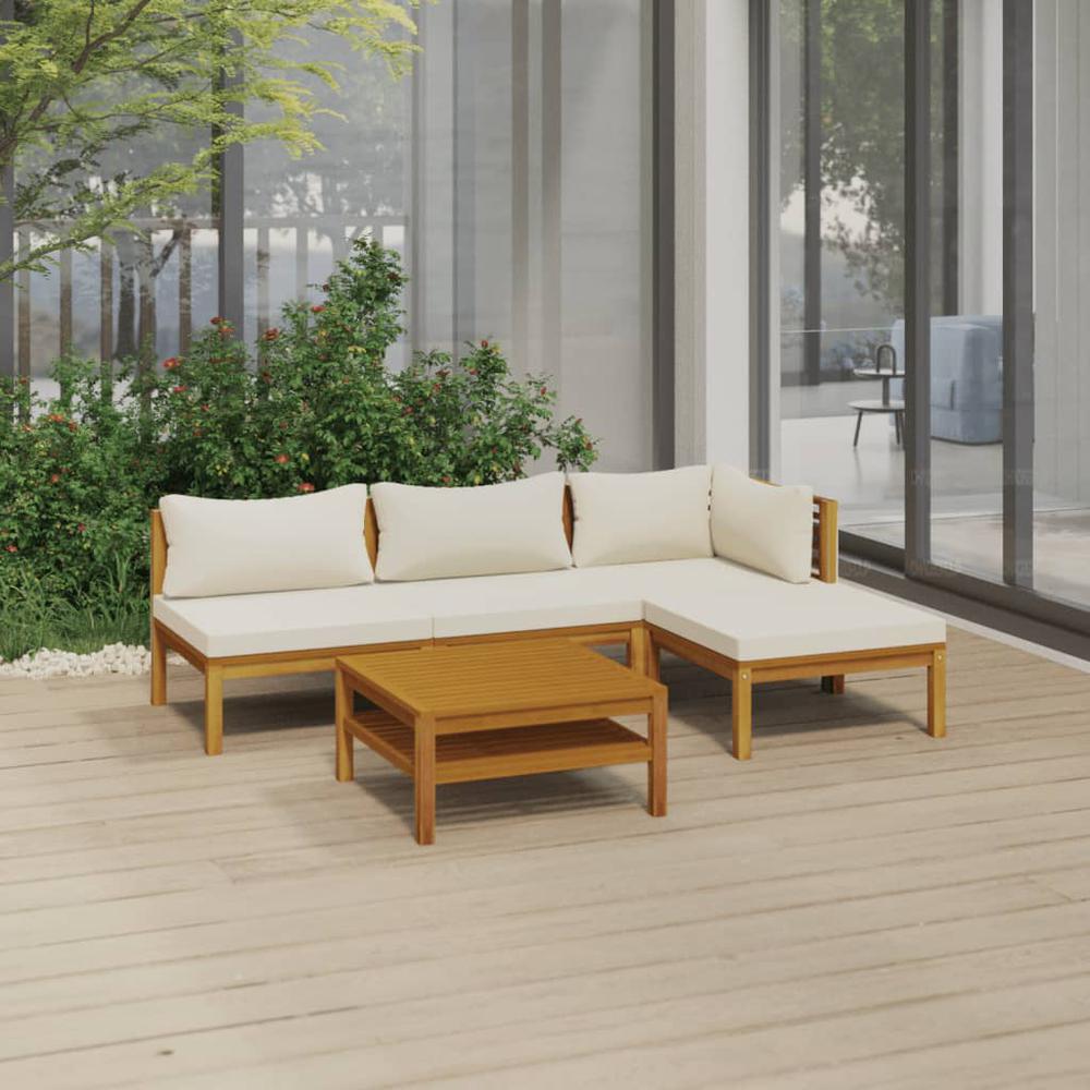 vidaXL 5 Piece Patio Lounge Set with Cream Cushion Solid Acacia Wood, 3086926. Picture 1