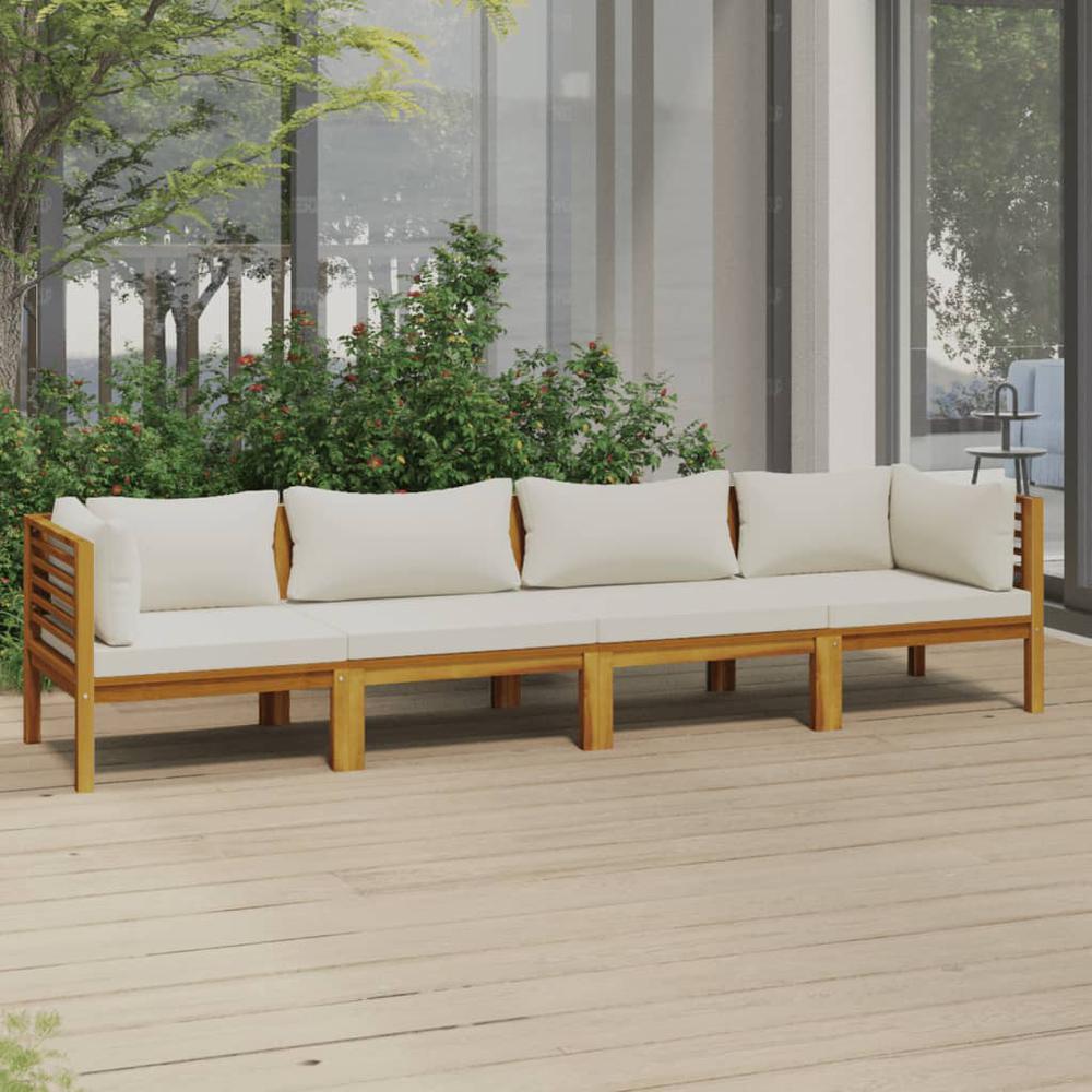 vidaXL 4-Seater Patio Sofa with Cream Cushion Solid Acacia Wood. Picture 1