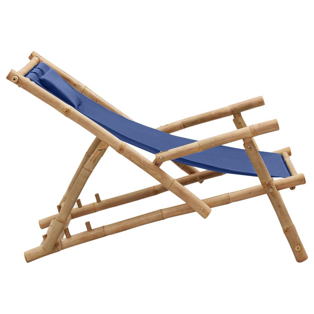 vidaXL Deck Chair Bamboo and Canvas Navy Blue, 318596. Picture 4