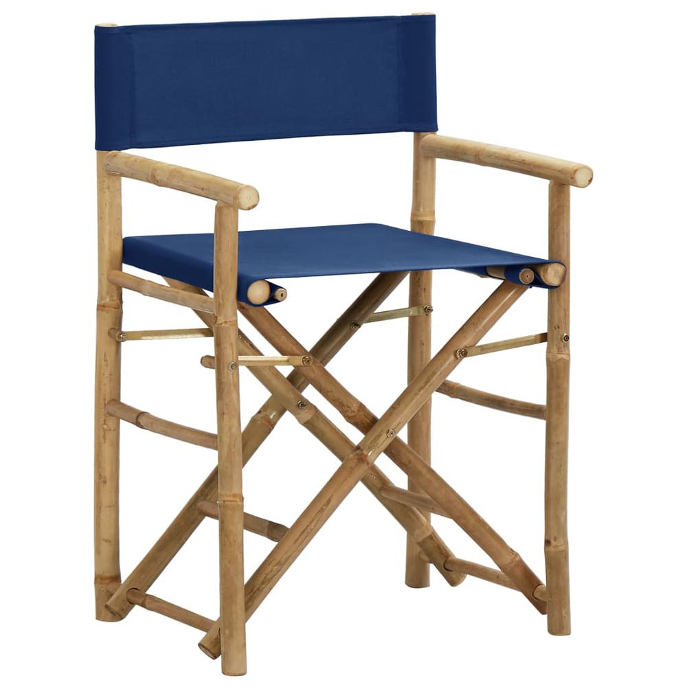 vidaXL Folding Director's Chairs 2 pcs Blue Bamboo and Fabric. Picture 2