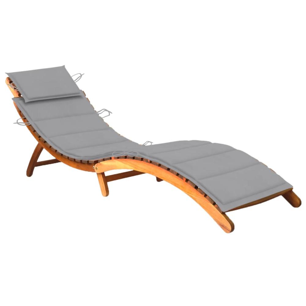 vidaXL Patio Sun Lounger with Cushion Solid Acacia Wood, 3061573. Picture 1