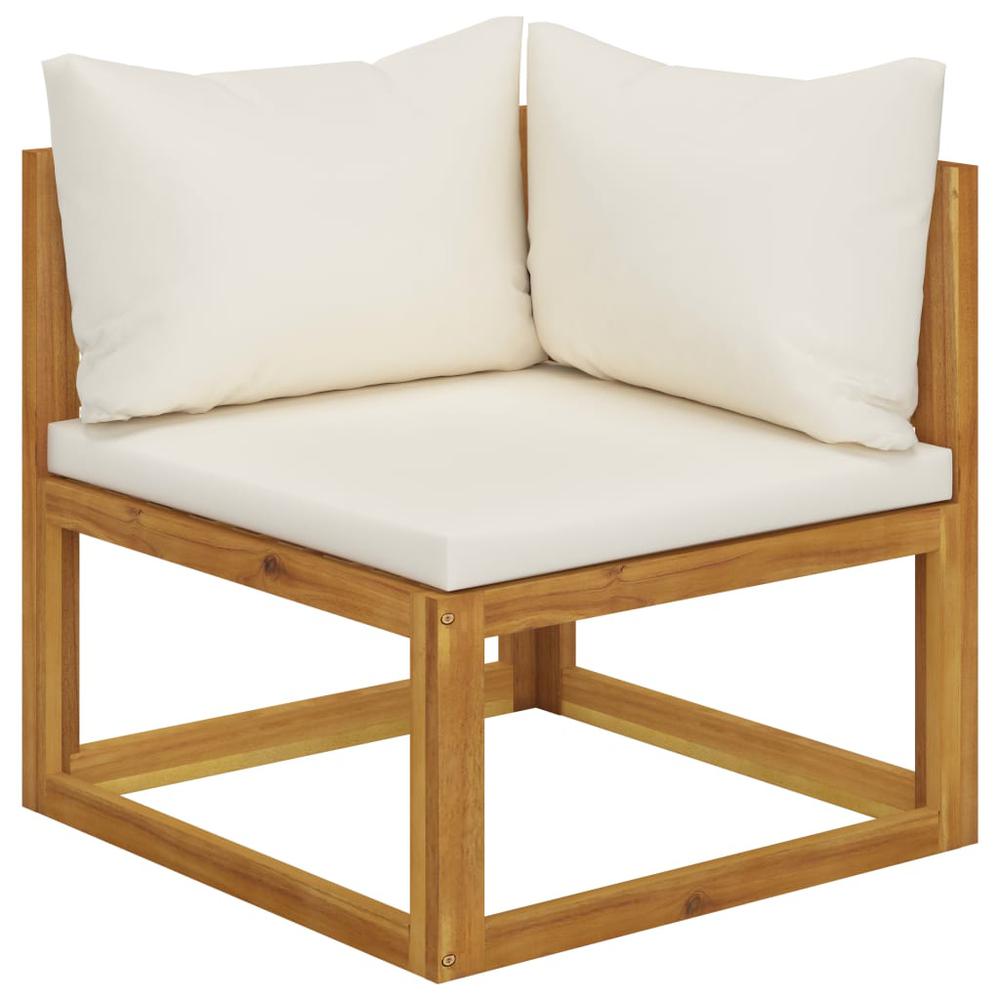 vidaXL Sectional Corner Sofa & Cream White Cushion Solid Acacia Wood. Picture 1