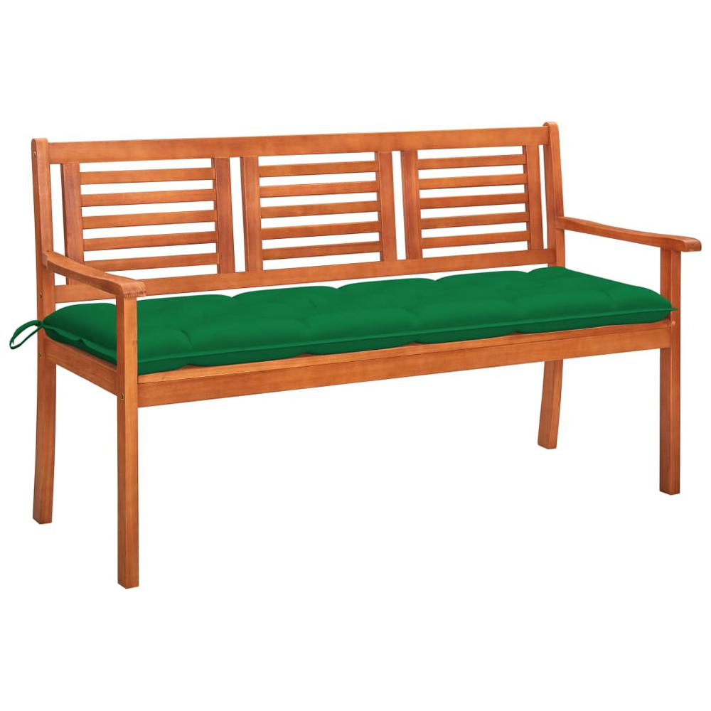 vidaXL 3-Seater Patio Bench with Cushion 59.1" Solid Eucalyptus Wood, 3061016. Picture 1