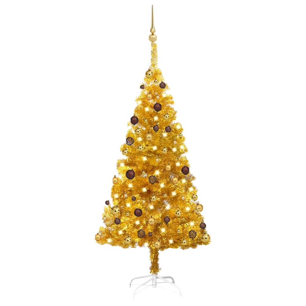 vidaXL Artificial Christmas Tree with LEDs&Ball Set Gold 59.1" PET, 3077518. Picture 1