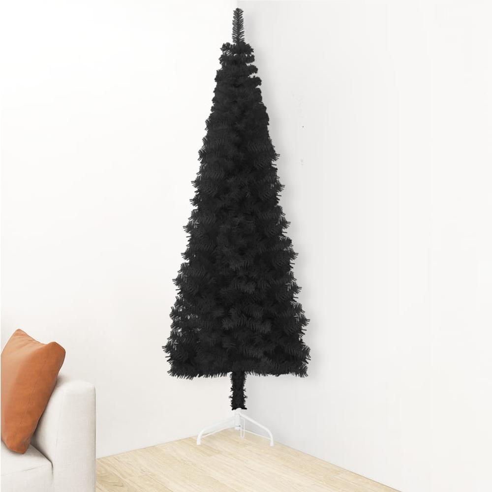 vidaXL Slim Artificial Half Christmas Tree with Stand Black 47.2". Picture 3