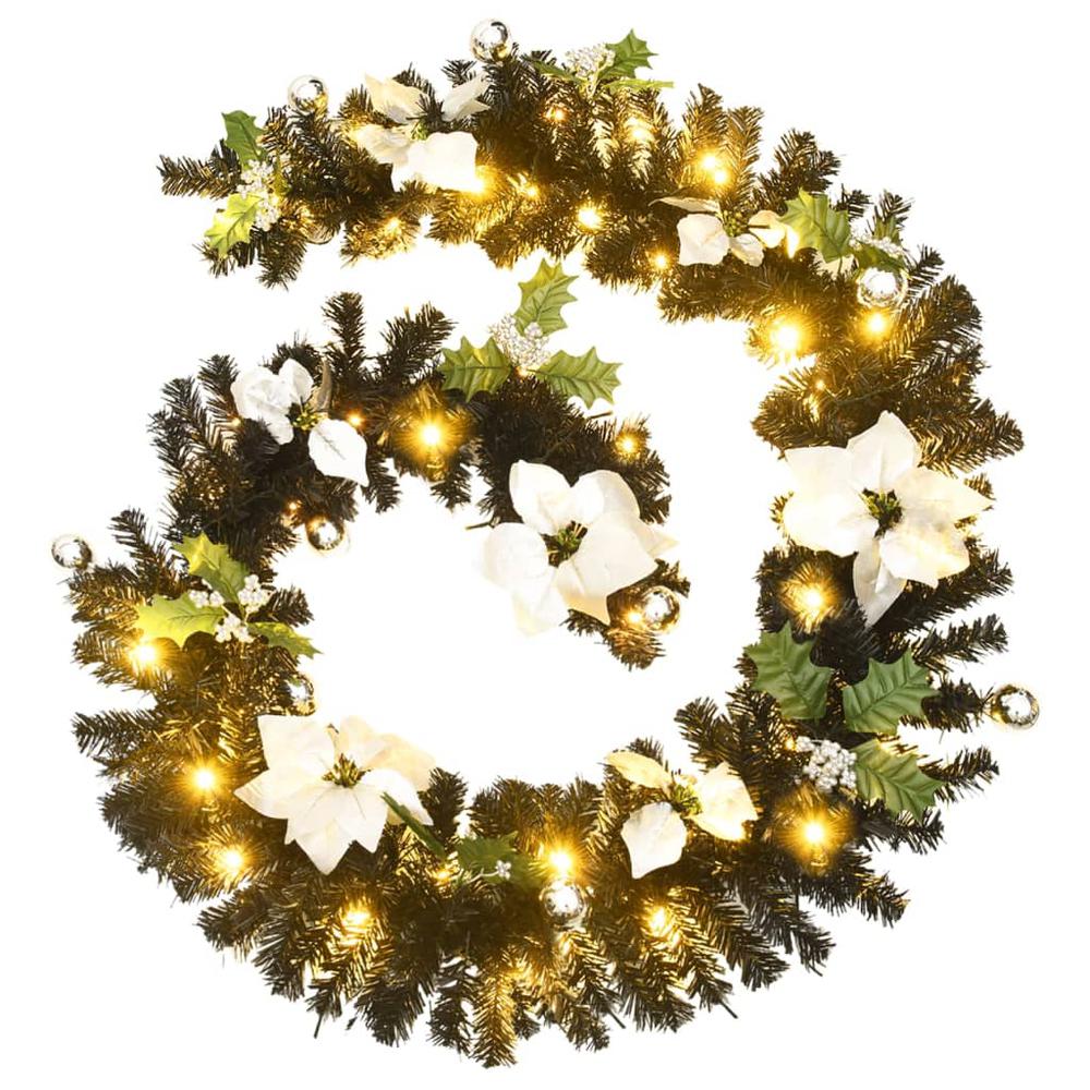 vidaXL Christmas Garland with LED Lights Black 8.9' PVC. Picture 3