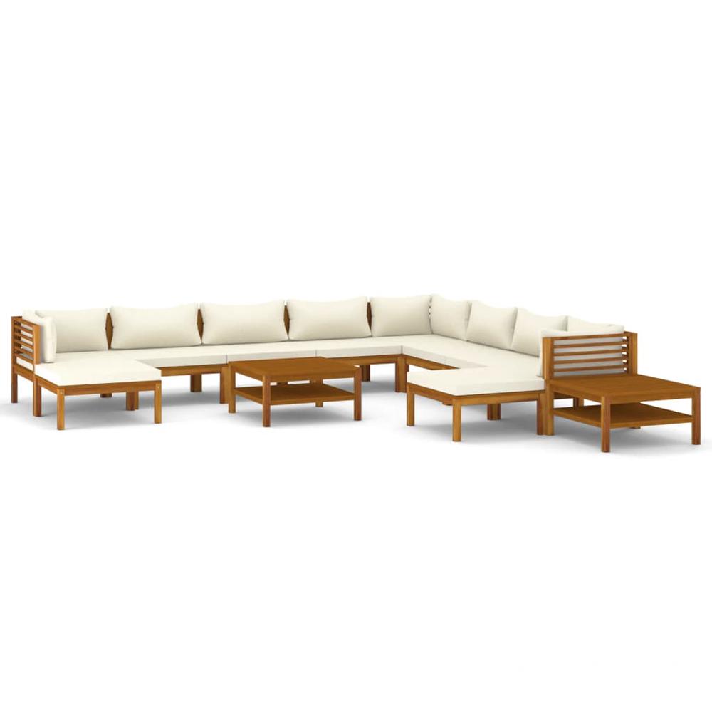 vidaXL 12 Piece Patio Lounge Set with Cream Cushion Solid Acacia Wood, 3086944. Picture 2