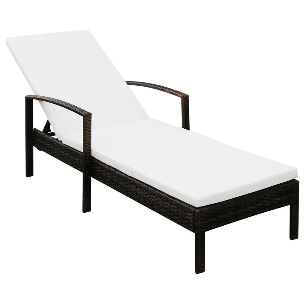 vidaXL Sun Lounger with Cushion Poly Rattan Brown, 42941. Picture 1