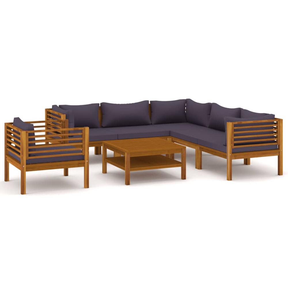 vidaXL 7 Piece Patio Lounge Set with Cushion Solid Acacia Wood, 3086906. Picture 2