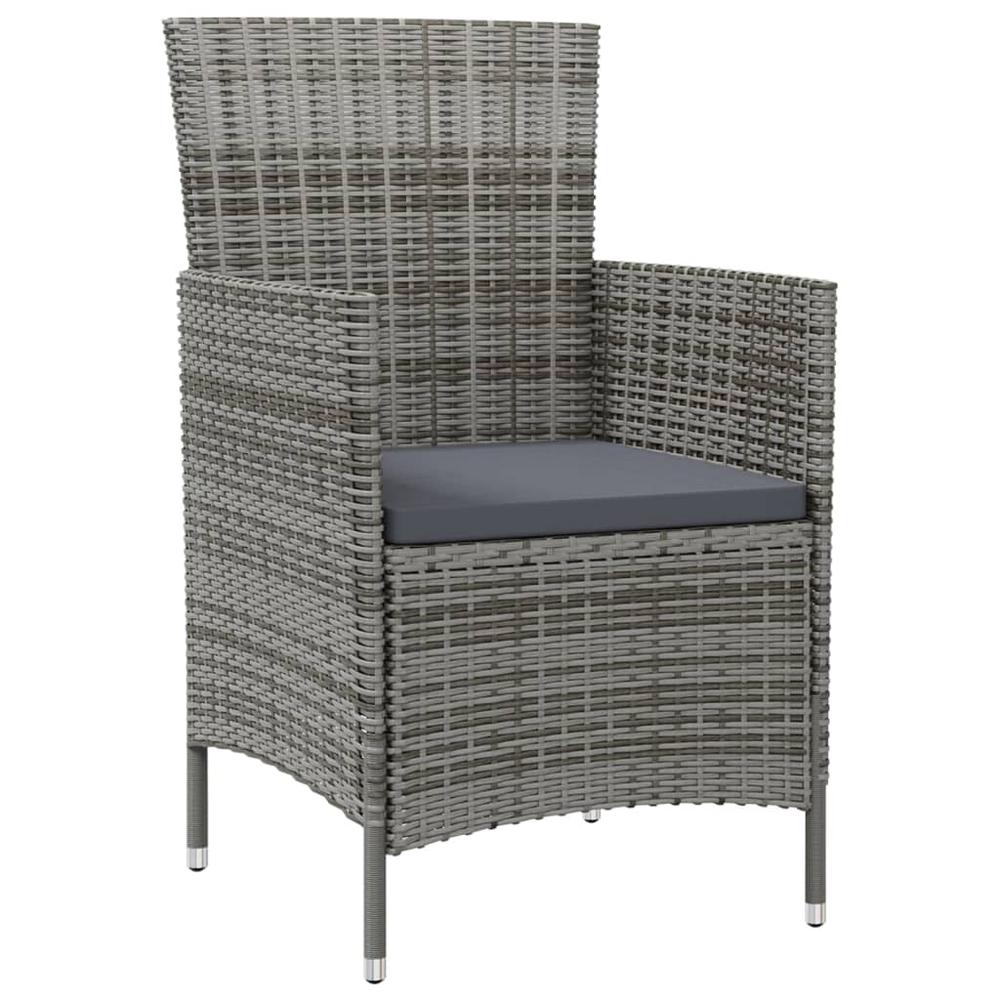 vidaXL Patio Chairs with Cushions 2 pcs Poly Rattan Gray. Picture 2