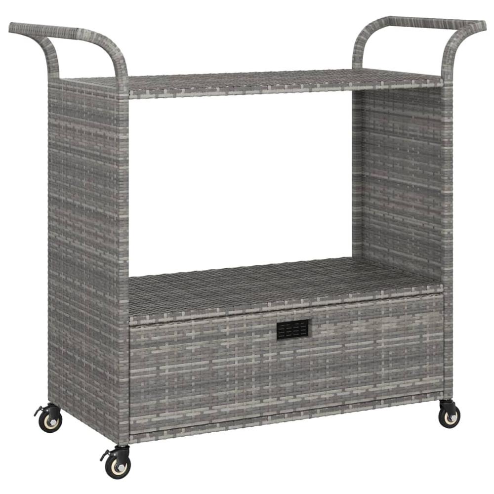 vidaXL Bar Cart with Drawer Gray 39.4"x17.7"x38.2" Poly Rattan. Picture 2