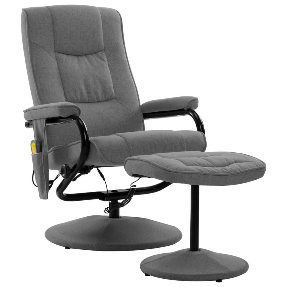 vidaXL Massage Recliner with Footrest Light Gray Fabric. Picture 2