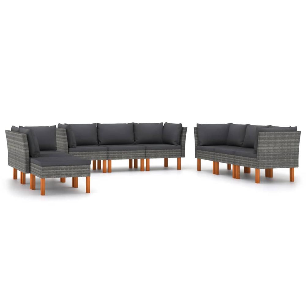 vidaXL 9 Piece Patio Lounge Set with Cushions Poly Rattan Gray, 3059726. Picture 2