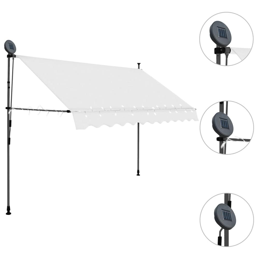 vidaXL Manual Retractable Awning with LED 118.1" Cream. Picture 3