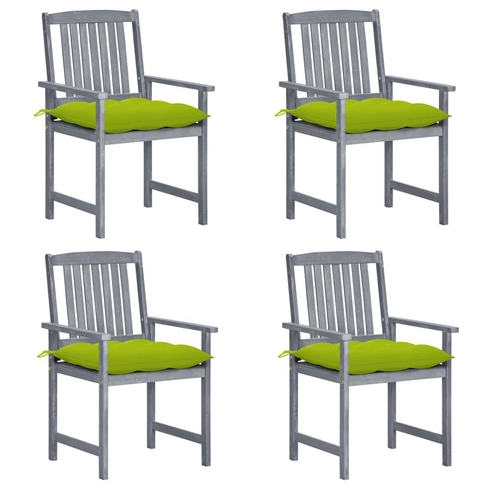 vidaXL Patio Chairs with Cushions 4 pcs Gray Solid Acacia Wood, 3061274. Picture 1