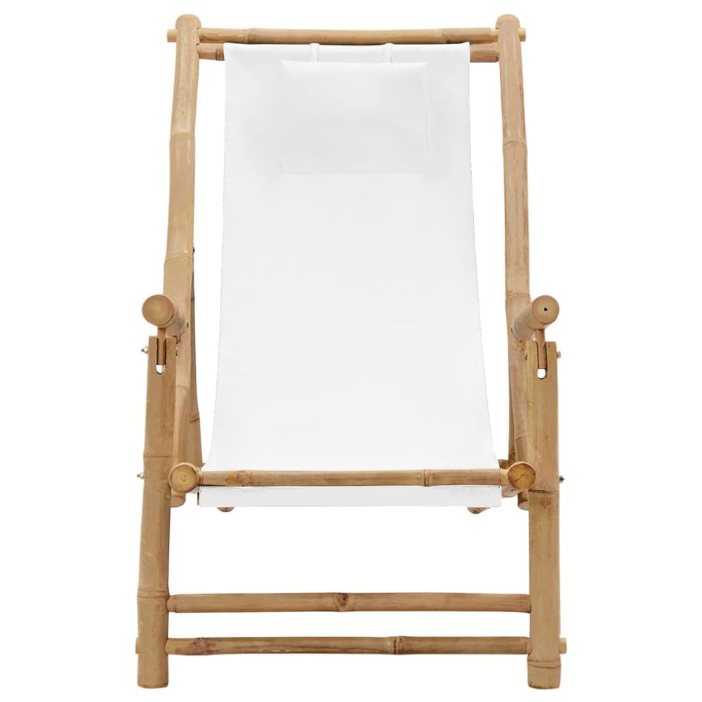 vidaXL Deck Chair Bamboo and Canvas Cream White. Picture 2