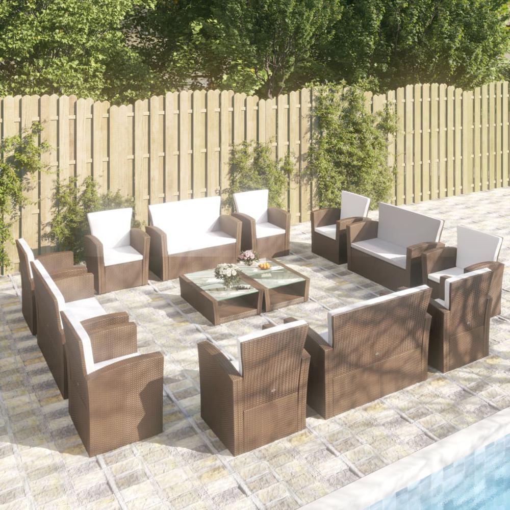 vidaXL 16 Piece Patio Lounge Set with Cushions Poly Rattan Brown, 3095944. Picture 1