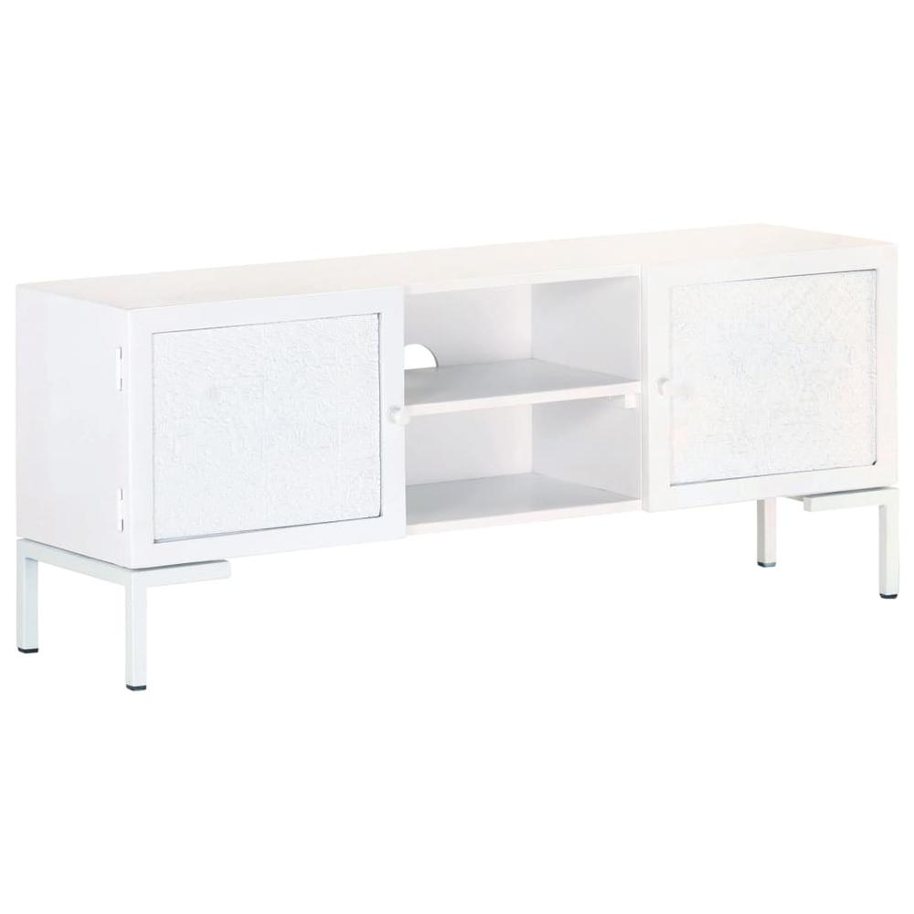 vidaXL TV Cabinet White 45.3"x11.8"x18.1" Solid Mango Wood. Picture 1