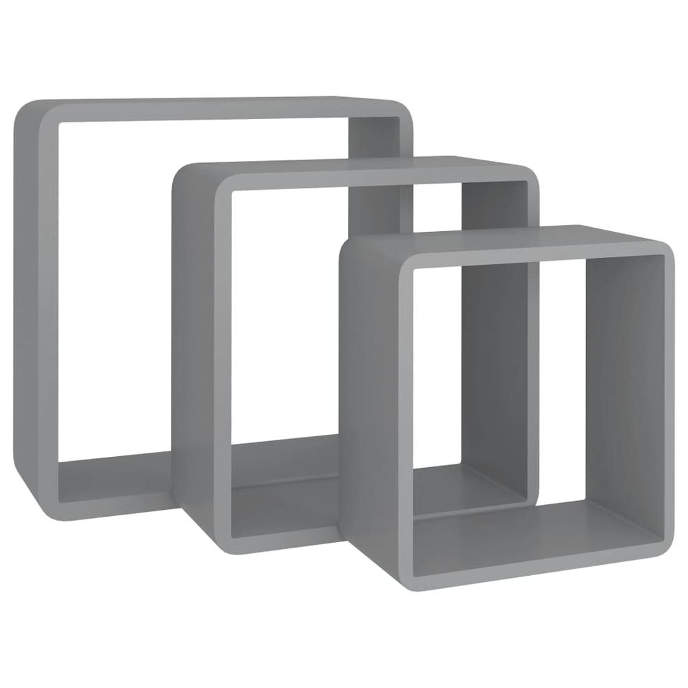 vidaXL Wall Cube Shelves 3 pcs Gray MDF, 323954. Picture 4