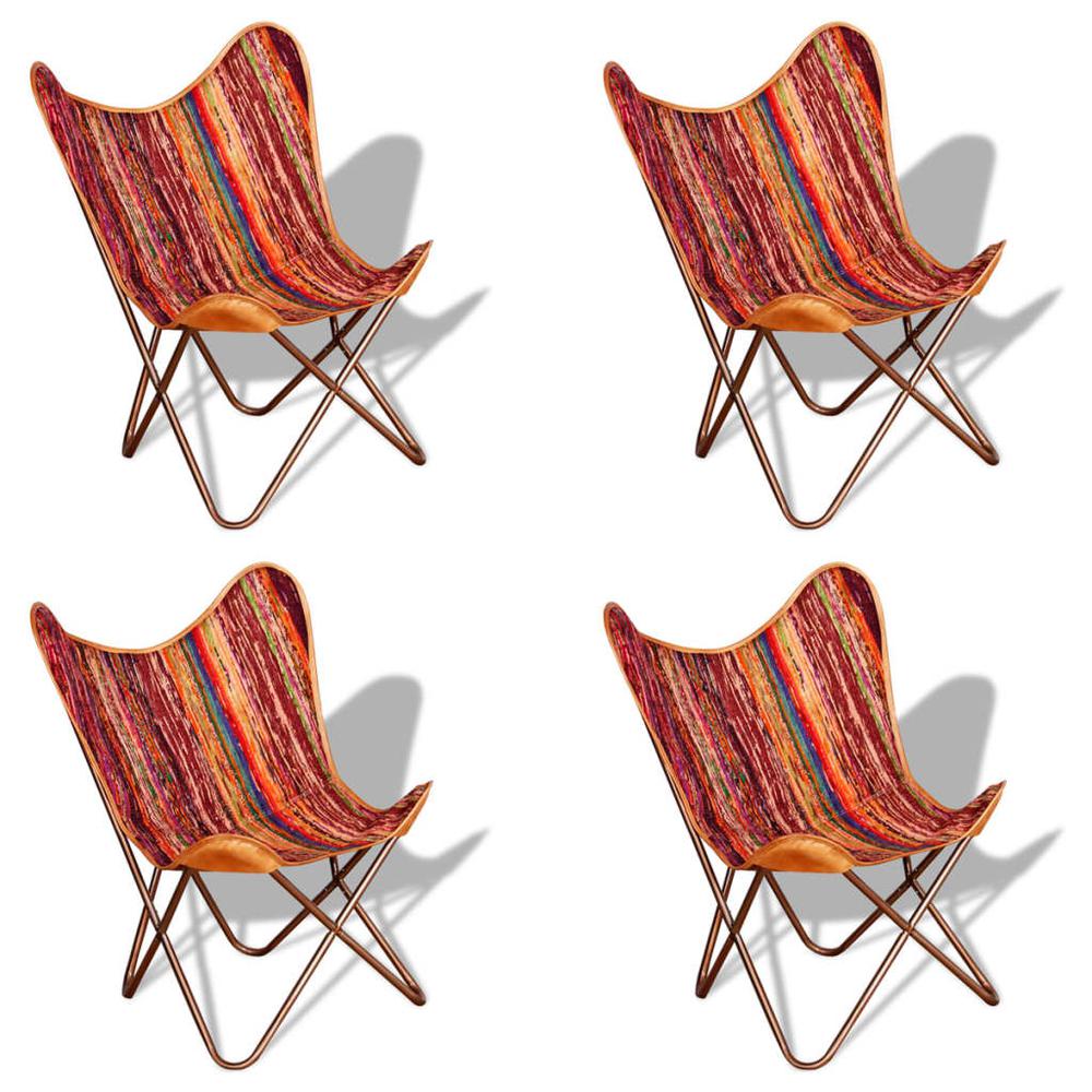 vidaXL Butterfly Chairs 4 pcs Multicolor Chindi Fabric. Picture 1