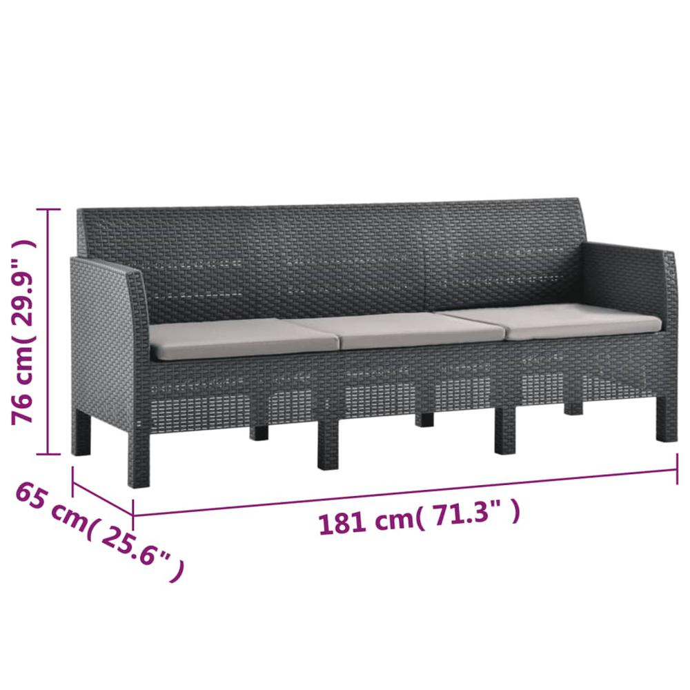 vidaXL 3 Piece Patio Lounge Set with Cushions PP Rattan Anthracite, 3079672. Picture 12