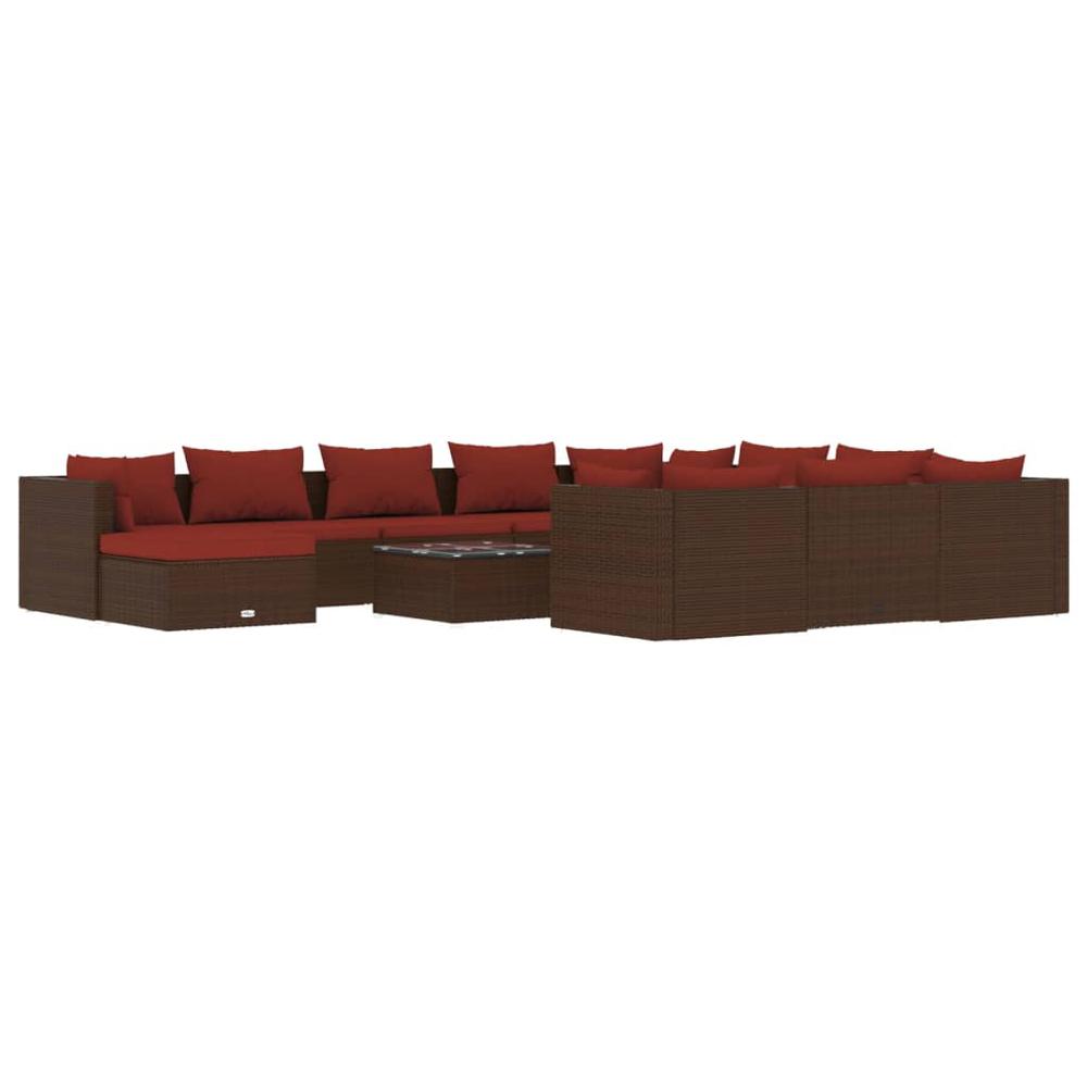 vidaXL 12 Piece Patio Lounge Set with Cushions Poly Rattan Brown, 3102715. Picture 2