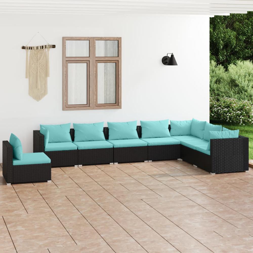 vidaXL 8 Piece Patio Lounge Set with Cushions Poly Rattan Black, 3102369. Picture 1