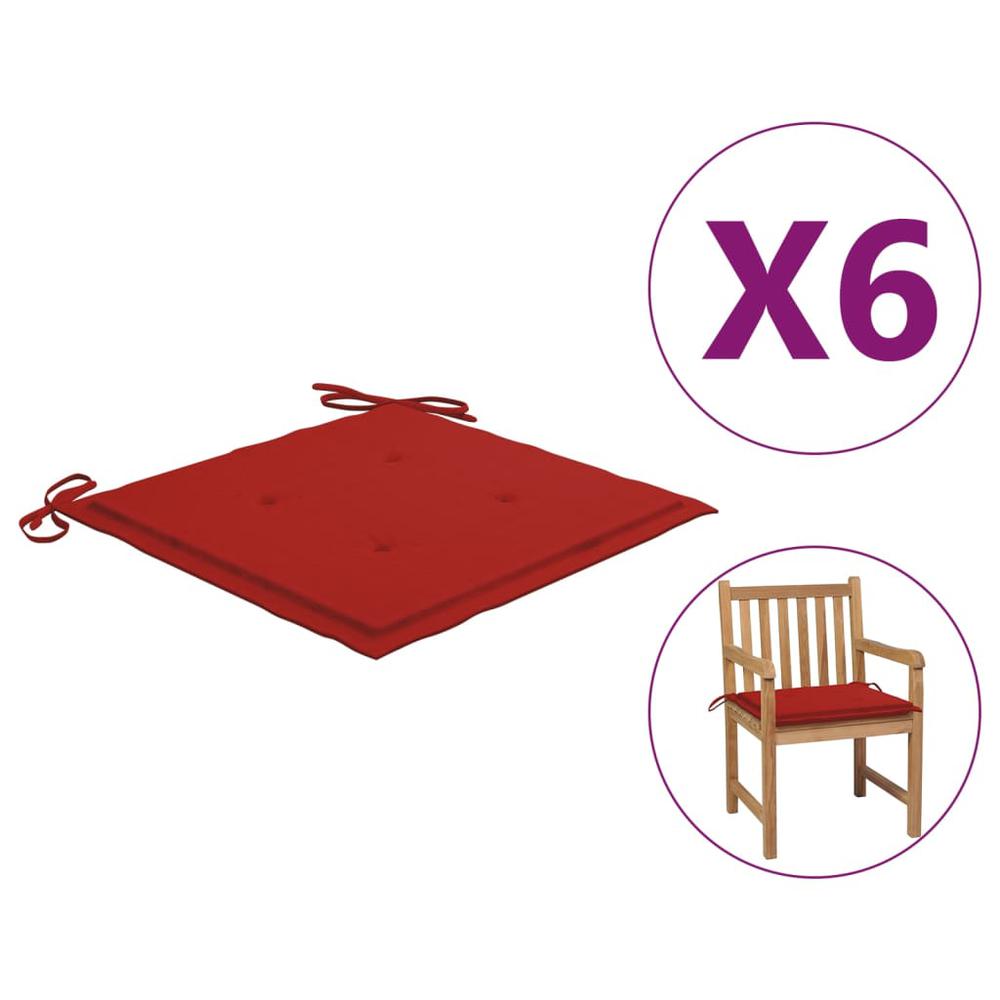 vidaXL Garden Chair Cushions 6 pcs Red 19.7"x19.7"x1.2" Fabric. Picture 1