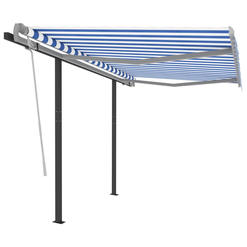 vidaXL Manual Retractable Awning with Posts 9.8'x8.2' Blue and White, 3070096. Picture 2