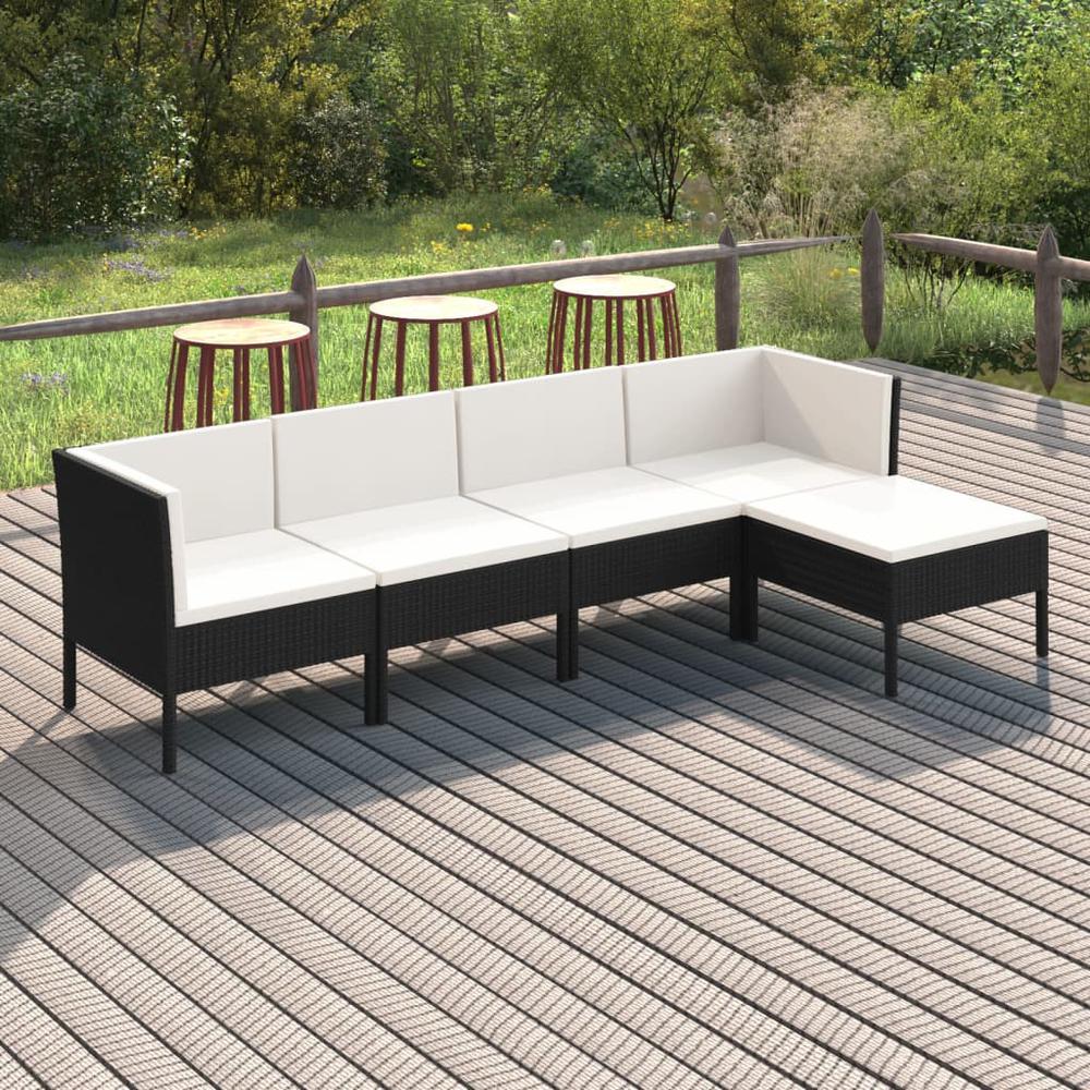 vidaXL 5 Piece Patio Lounge Set with Cushions Poly Rattan Black, 3094380. Picture 1
